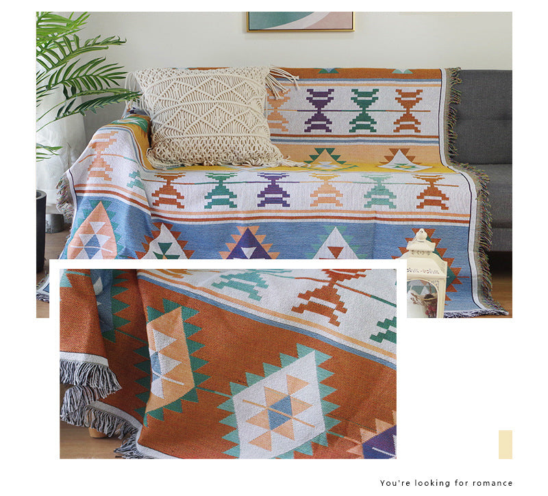 Bohemia Kilim Geometric Knitted Throw Blanket For Beds Sofa - Adore India