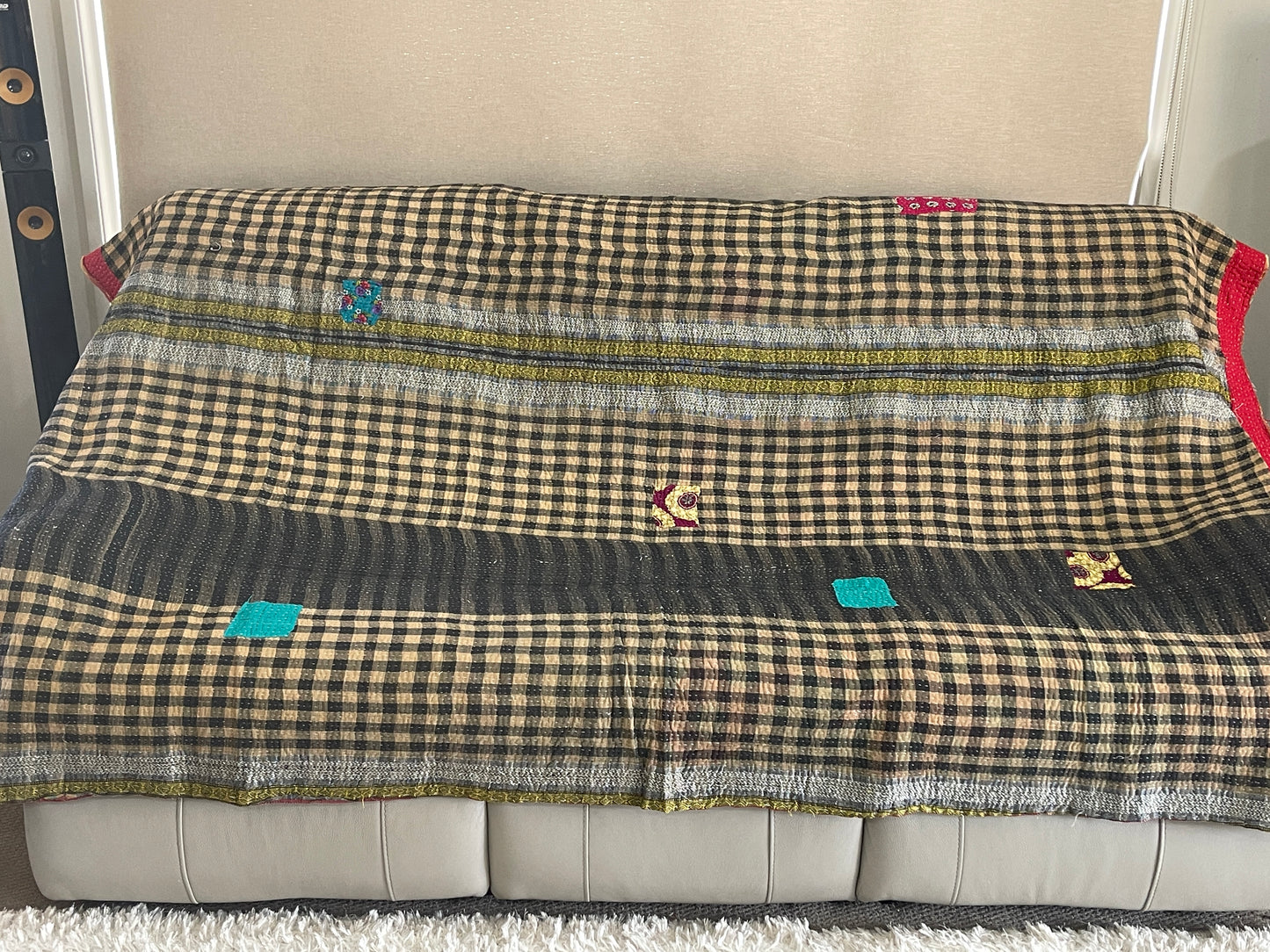 Indian Handmade Reversible Vintage Kantha Quilt Bedspread Mahi - Adore India