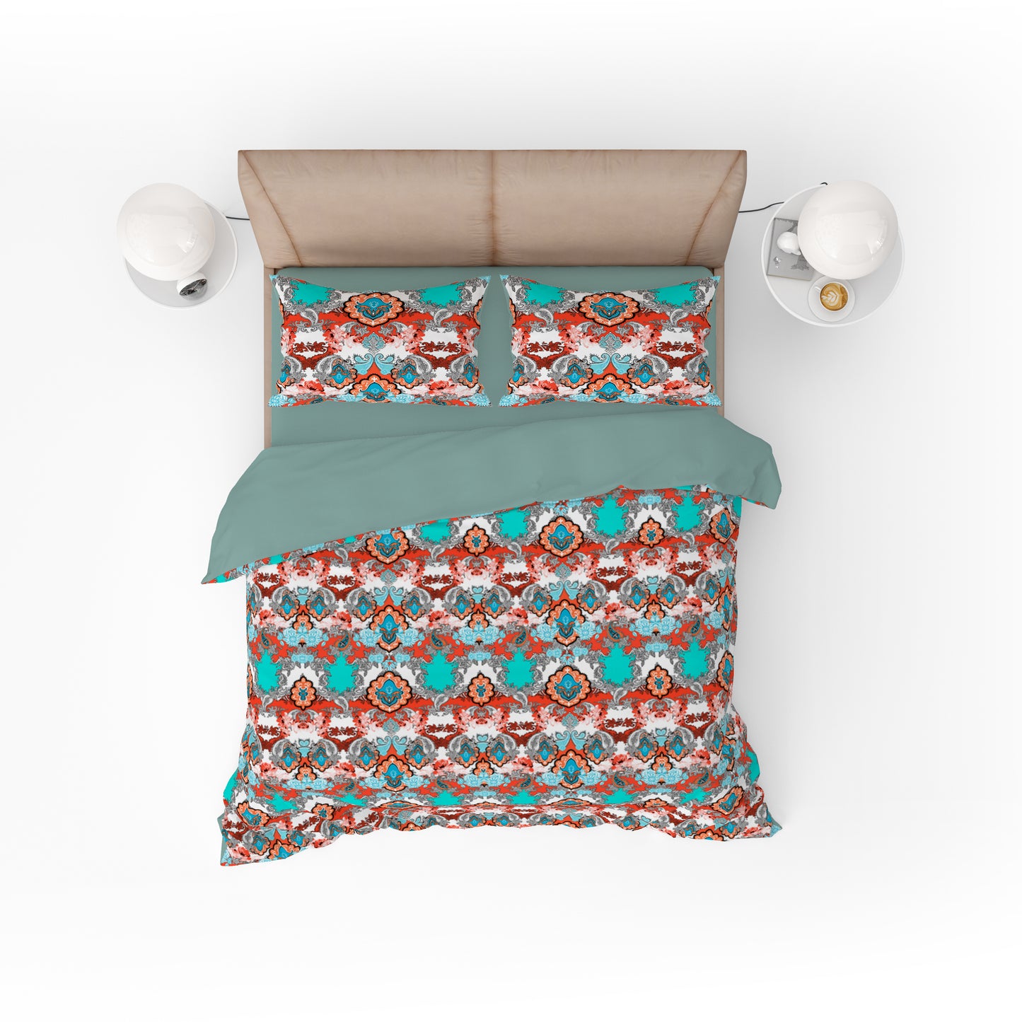 Paisley Elegance Quilt Cover Set - Vibrant Red & Teal Hues for a Stylish Bedroom Retreat King Size - Adore India