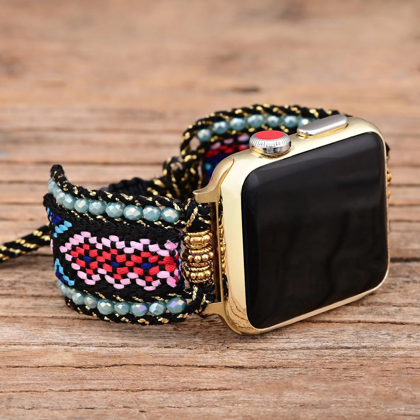 Bohemian Nylon Beaded Strap For iOS Watch Elastic Bracelet - Adore India