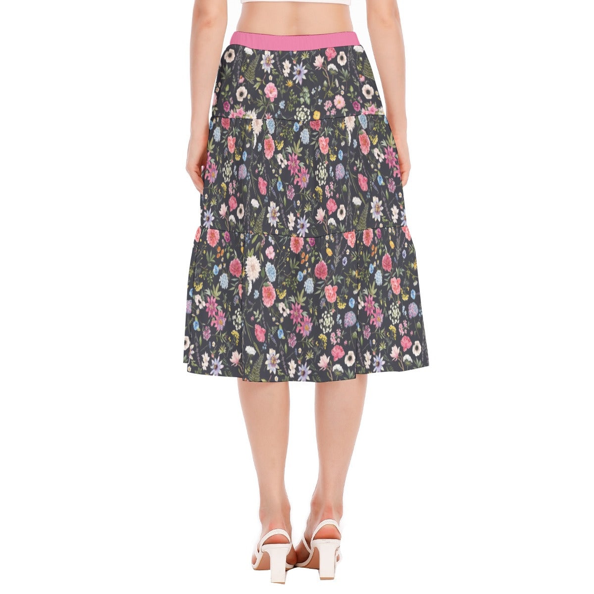 Bohemian Exotic Black Floral Women's Pleated Chiffon Skirt - Adore India