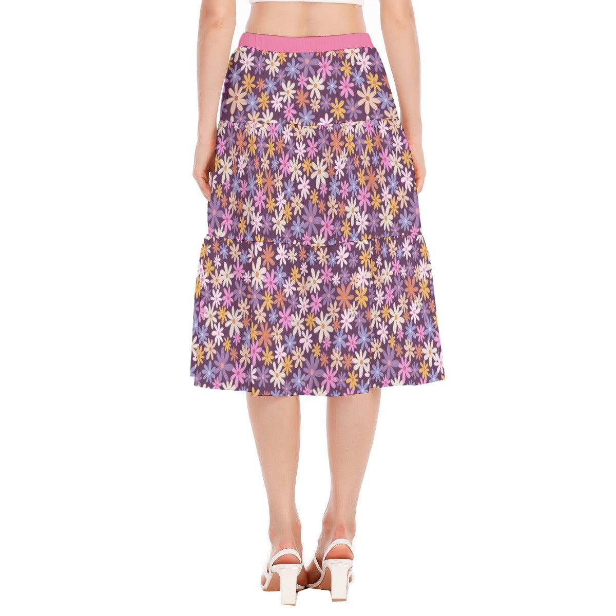 Bohemian Pink Purple Floral Women's Pleated Chiffon Skirt - Adore India