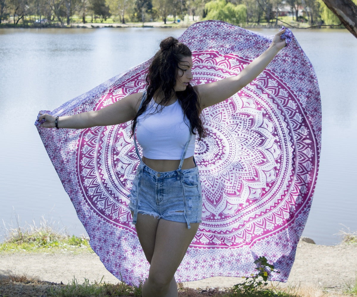 Yantra Pink Ombre Mandala Throw - Adore India
