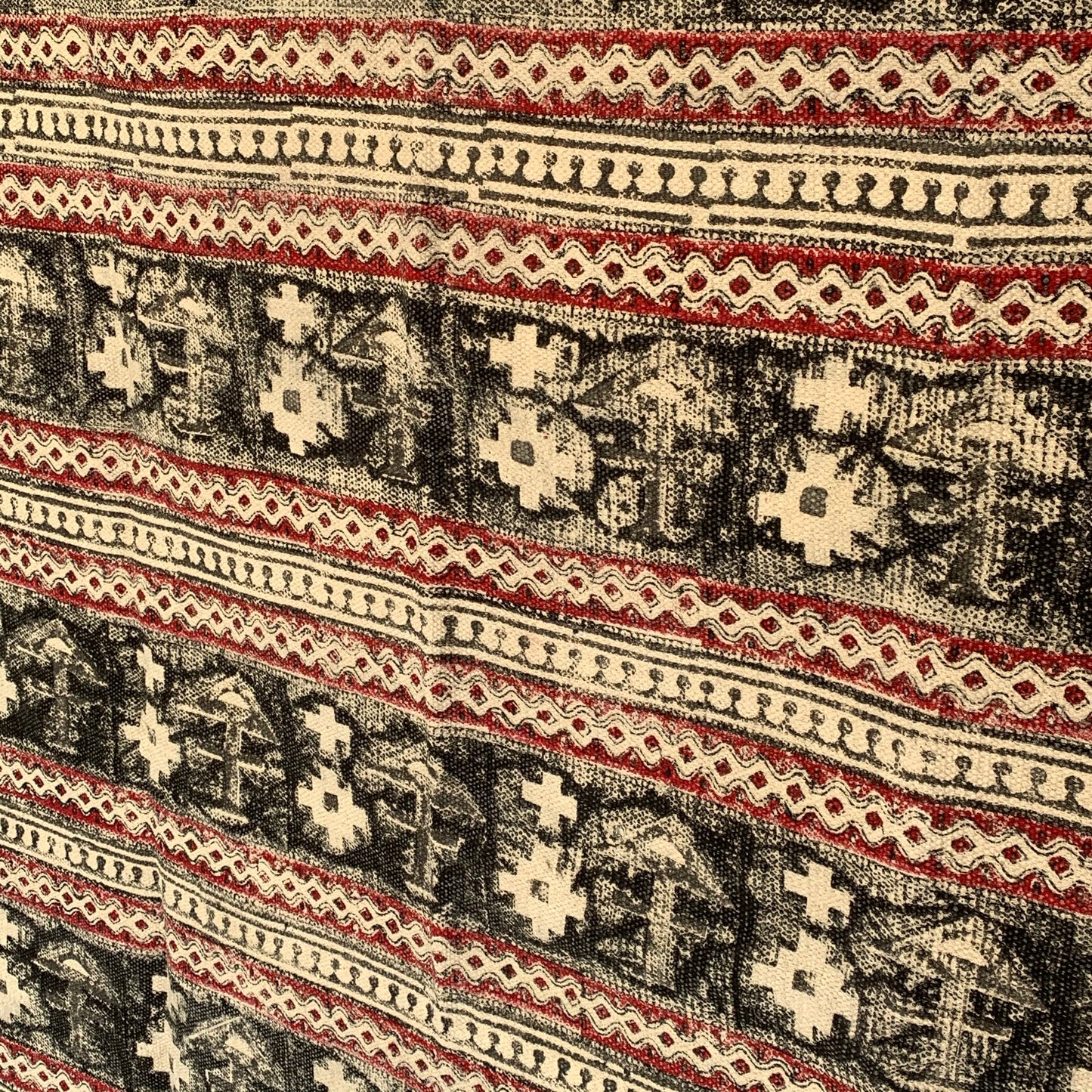 Handmade Beautiful Black Holy Block Print Cotton Dari Carpet - Adore India