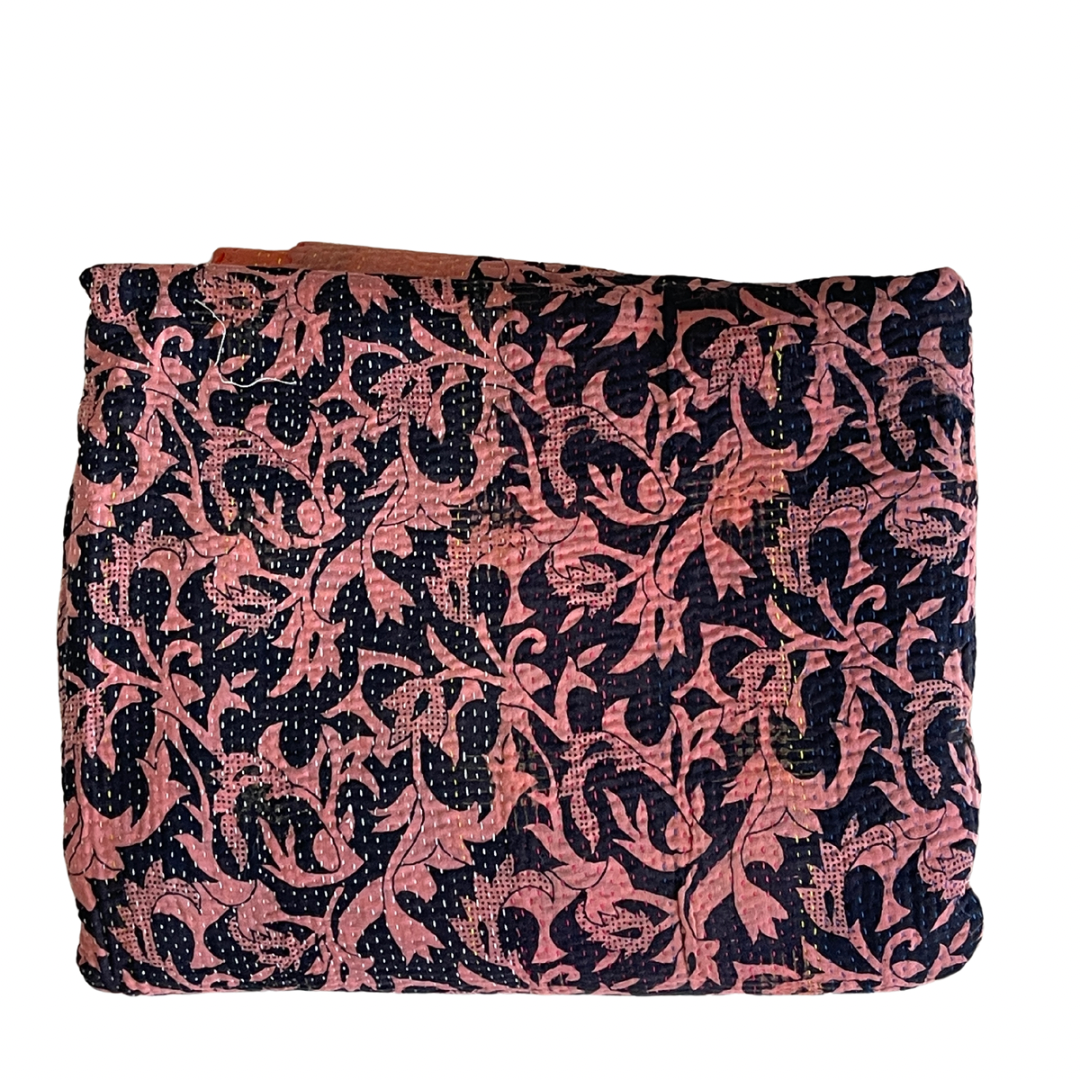 Indian Handmade Cotton Vintage Kantha Quilt Bedspread Throw- Abha - Adore India