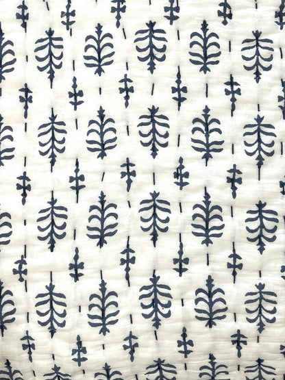 Hand Made Cotton Block Printed Padded Kantha Quilt - Adore India   