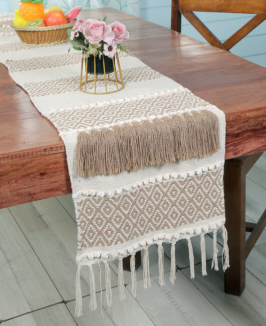 Emilia Handmade Cotton Boho Table Runner with Tassels
