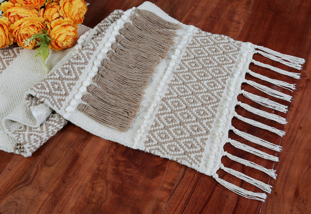 Emilia Handmade Cotton Boho Table Runner with Tassels