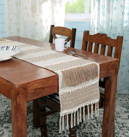 Emilia Handmade Cotton Boho Table Runner with Tassels 