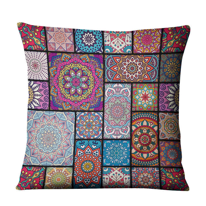 Linen Bohemian Mandala Geometrical Pillow Cushion Cover - Adore India   