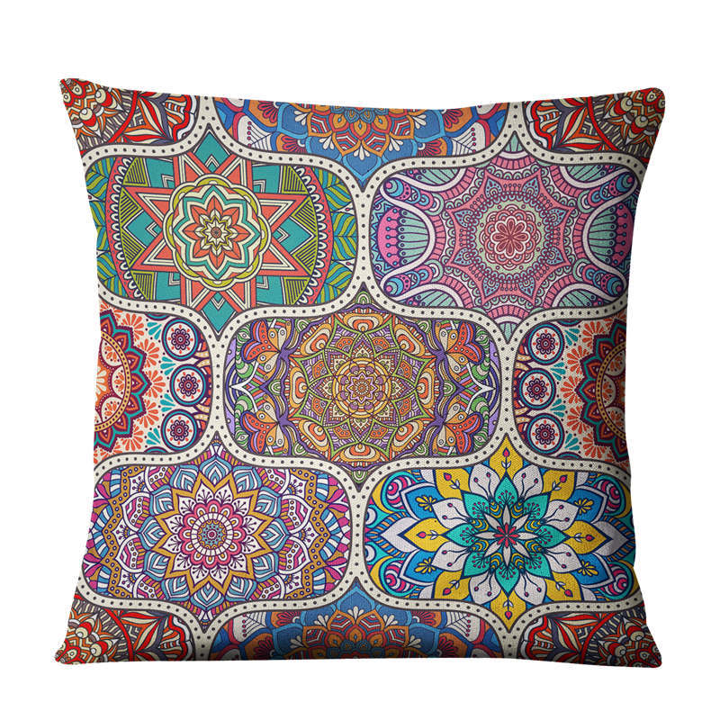 Linen Bohemian Mandala Geometrical Pillow Cushion Cover - Adore India   