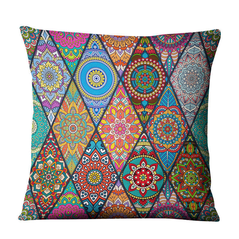 Linen Bohemian Mandala Geometrical Pillow Cushion Cover - Adore India   