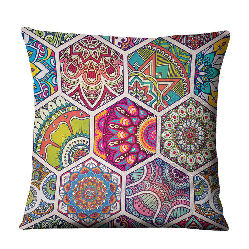 Linen Bohemian Mandala Geometrical Pillow Cushion Cover - Adore India   