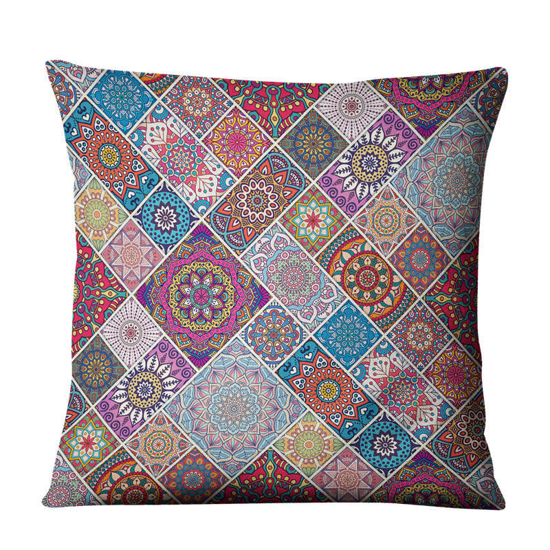 Linen Bohemian Mandala Geometrical Pillow Cushion Cover - Adore India   