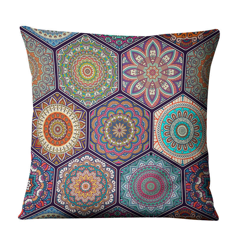 Linen Bohemian Mandala Geometrical Pillow Cushion Cover - Adore India   