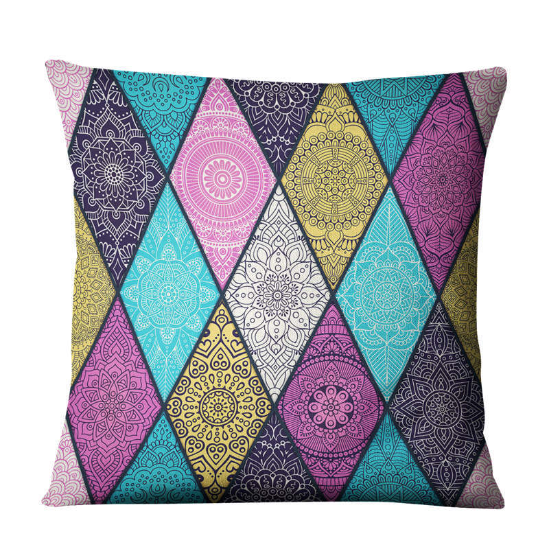 Linen Bohemian Mandala Geometrical Pillow Cushion Cover - Adore India   
