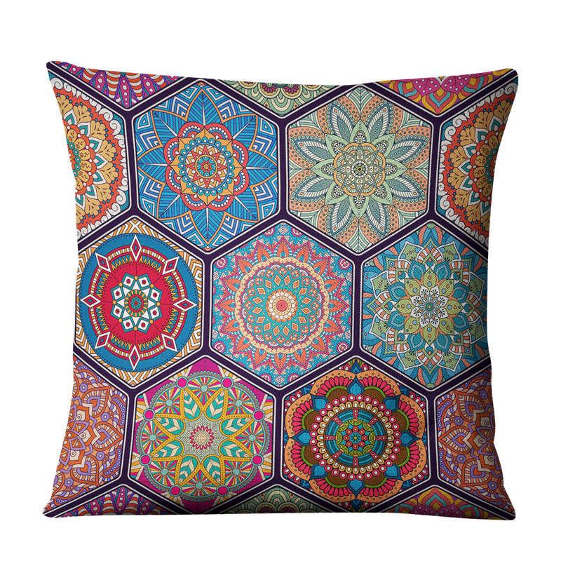 Linen Bohemian Mandala Geometrical Pillow Cushion Cover - Adore India   
