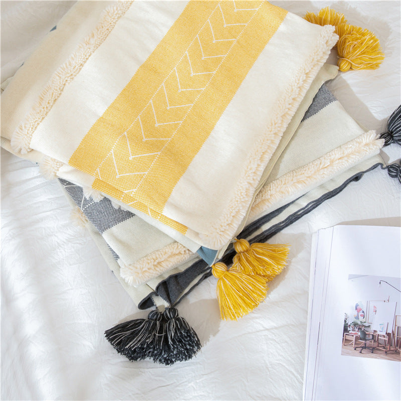 Nordic Minimalistic Solid Colour Blanket Sofa Tassel Throw - Adore India   
