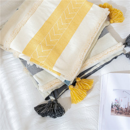 Nordic Minimalistic Solid Colour Blanket Sofa Tassel Throw - Adore India   