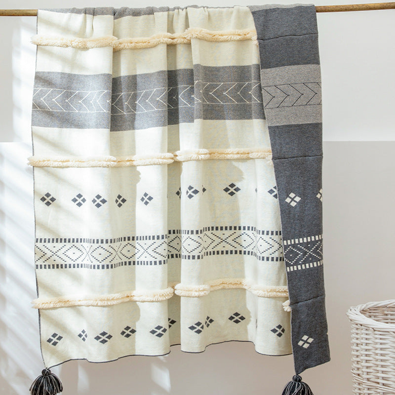 Nordic Minimalistic Solid Colour Blanket Sofa Tassel Throw - Adore India   