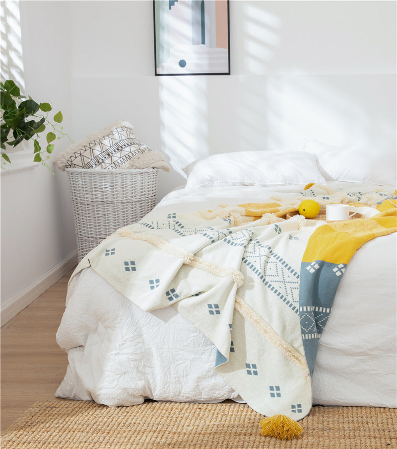 Nordic Minimalistic Solid Colour Blanket Sofa Tassel Throw - Adore India   