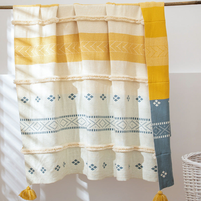 Nordic Minimalistic Solid Colour Blanket Sofa Tassel Throw - Adore India   