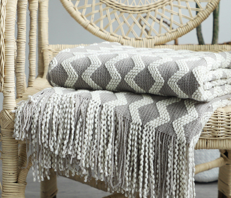 Bohemian Nordic Knitted Decorative Sofa Bed Throw Bedspread - Adore India   