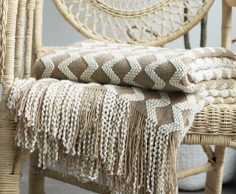 Bohemian Nordic Knitted Decorative Sofa Bed Throw Bedspread - Adore India   