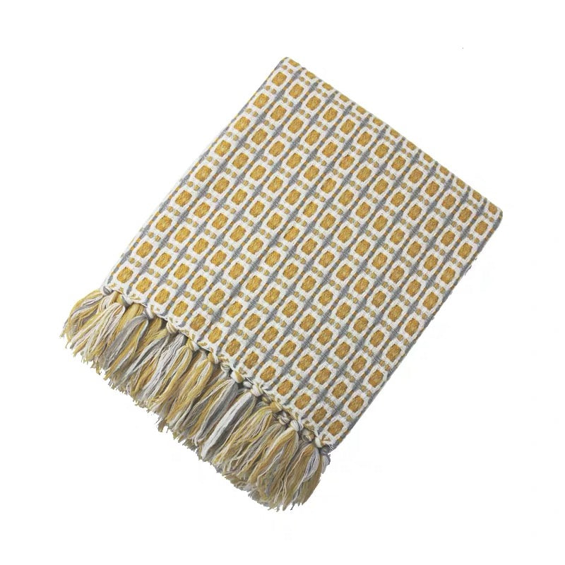 Bohemian Yellow Mustard Tassels Bedding Sofa Couch Throw - Adore India   