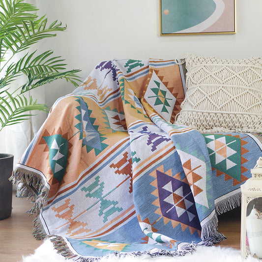 Bohemia Kilim Geometric Knitted Throw Blanket For Beds Sofa - Adore India   