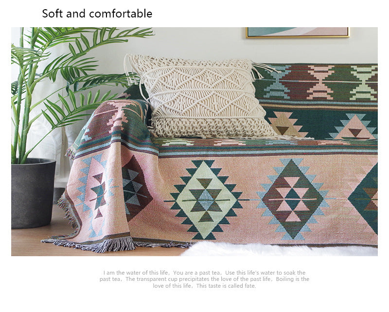 Bohemia Kilim Geometric Knitted Throw Blanket For Beds Sofa - Adore India   