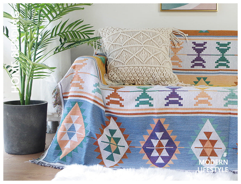 Bohemia Kilim Geometric Knitted Throw Blanket For Beds Sofa - Adore India   