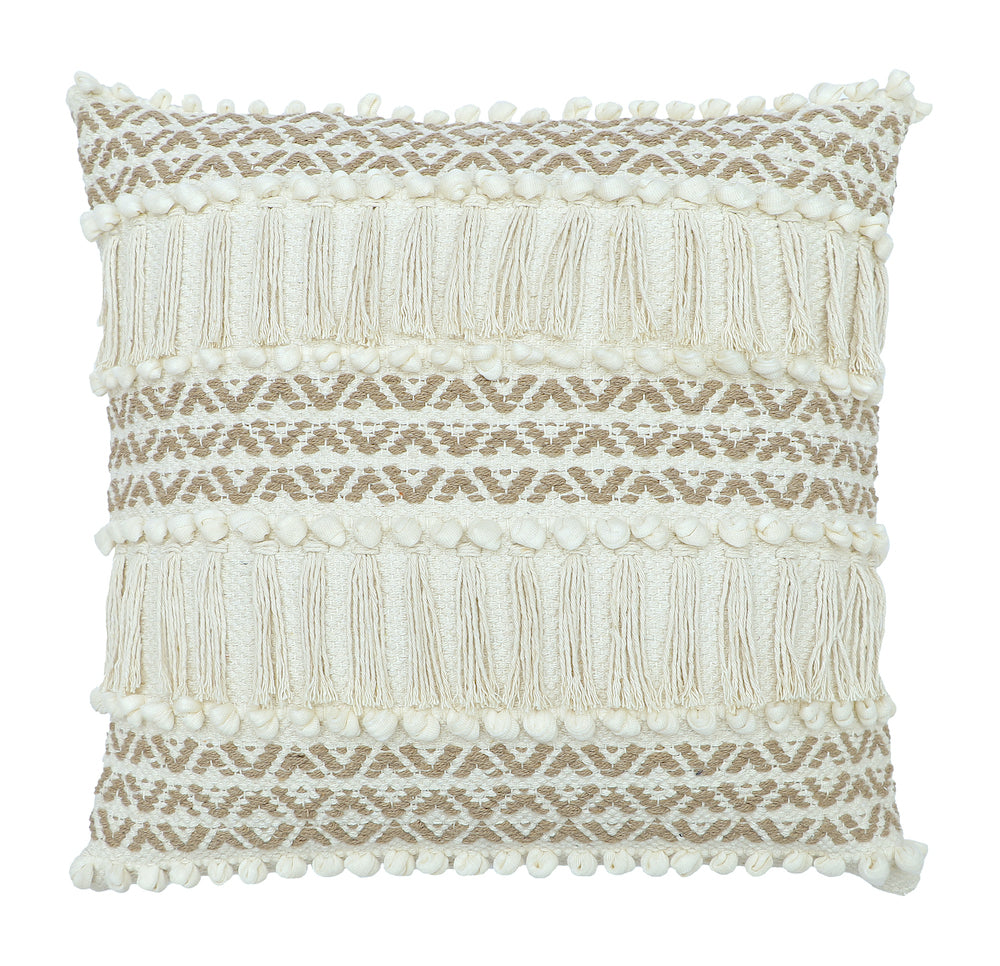 Boho Cushion Cover with Fringe and Geometric Design - Felcorn