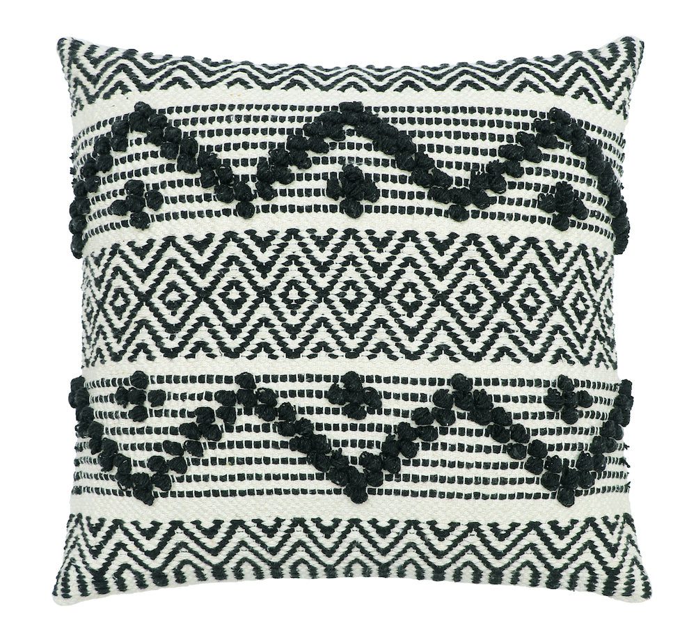 Boho Cushion Cover with Black and White Tribal Pattern Textured Design