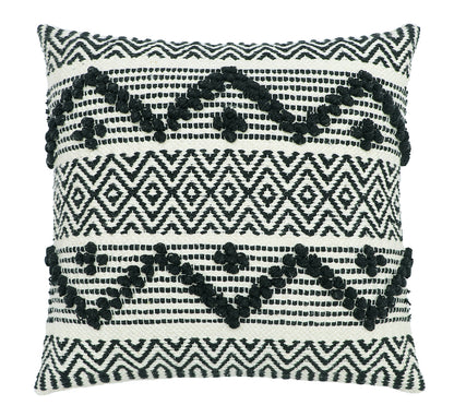 Boho Cushion Cover with Black and White Tribal Pattern Textured Design