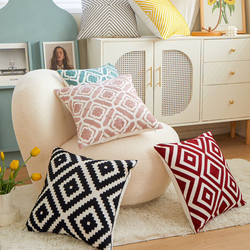Embroidery Modern Geometrical Living Room Sofa Cushion Cover - Adore India   