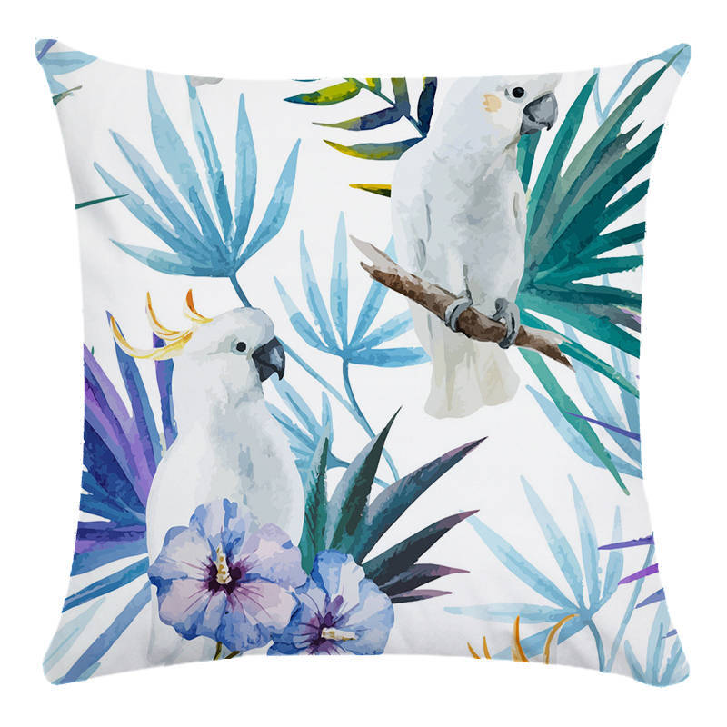 Tropical Flower Bird Printed Super Soft Pillowcase Cushion Cover - Adore India   