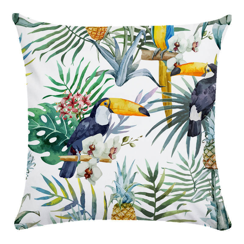 Tropical Flower Bird Printed Super Soft Pillowcase Cushion Cover - Adore India   
