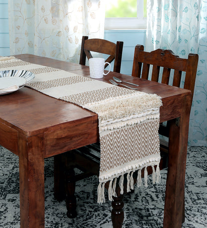 Mira Neutral Cotton Boho Table Runner -Stylish Dining & Console Accent