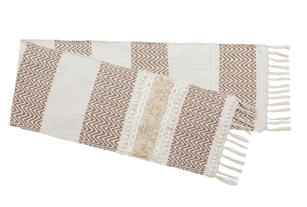 Mira Neutral Cotton Boho Table Runner -Stylish Dining & Console Accent