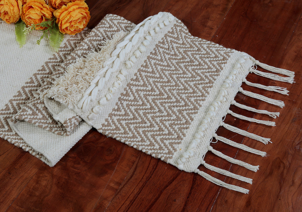 Mira Neutral Cotton Boho Table Runner -Stylish Dining & Console Accent