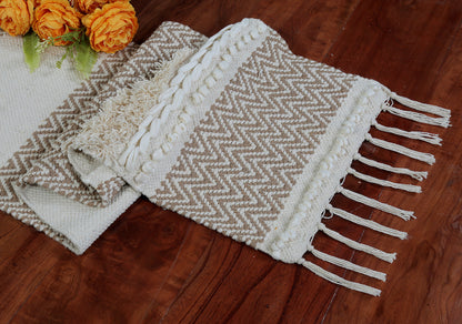 Mira Neutral Cotton Boho Table Runner -Stylish Dining & Console Accent