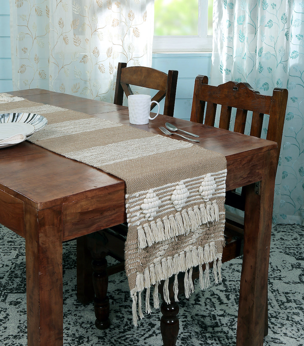 Sienna Boho Coastal Table Runner Handmade with Tassels for Chic Decor