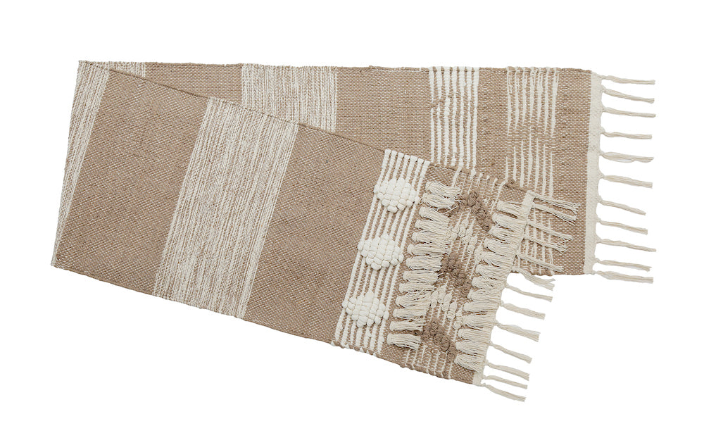 Sienna Boho Coastal Table Runner Handmade with Tassels for Chic Decor
