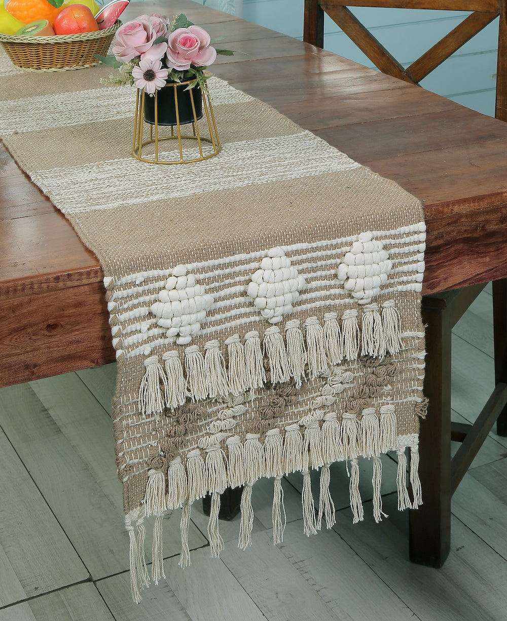 Sienna Boho Coastal Table Runner Handmade with Tassels for Chic Decor