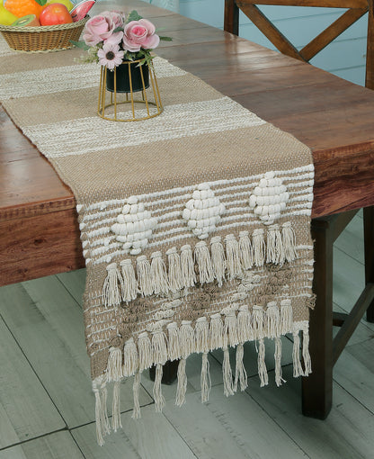 Sienna Boho Coastal Table Runner Handmade with Tassels for Chic Decor