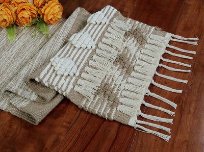 Sienna Boho Coastal Table Runner Handmade with Tassels for Chic Decor