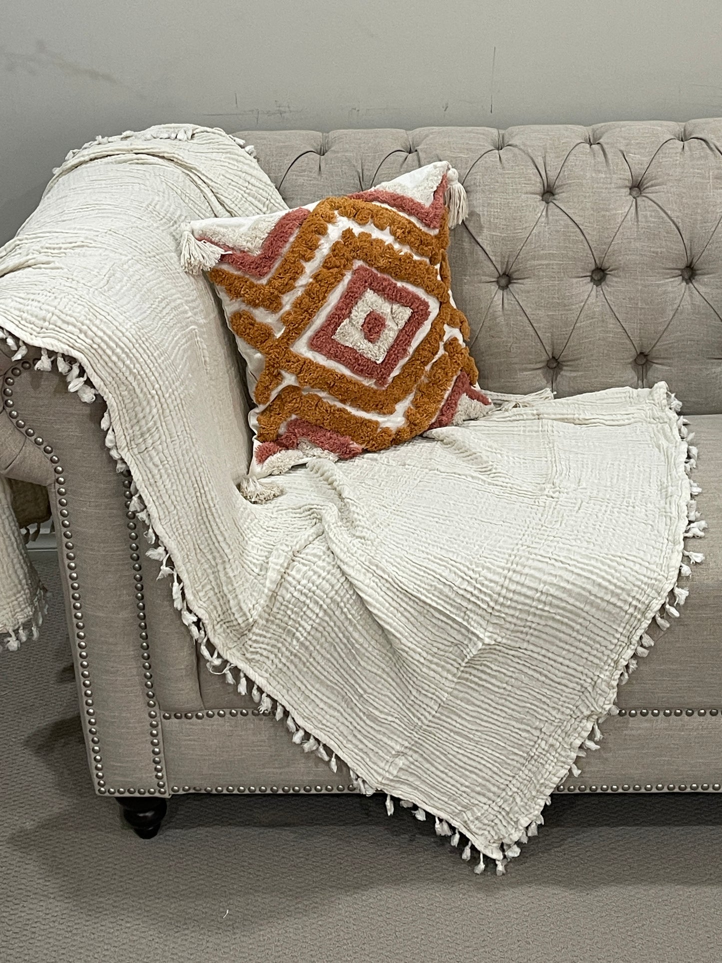 Organic Cotton Muslin Soft Bedding Blanket Throw With Tassels - Adore India   