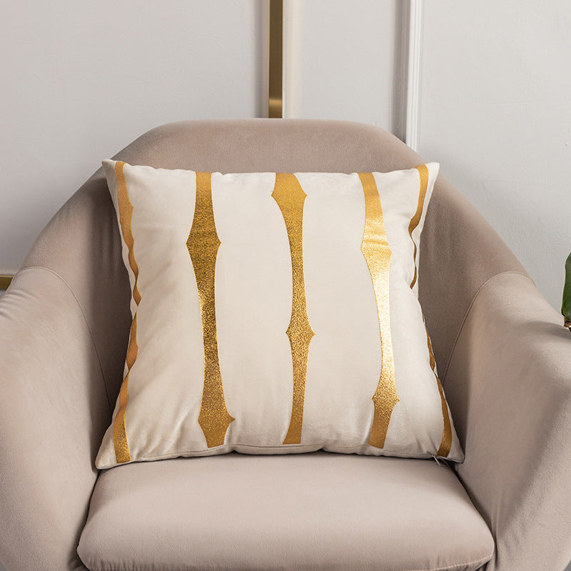 Velvet Gold Foil Printed Stripe Printed Throw Pillow Cushion Cover - Adore India   