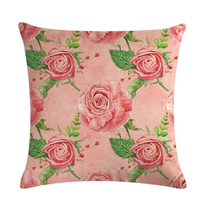 Pink Retro Floral Cushion Cover Cotton Linen Pillowcase - Adore India   